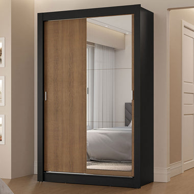 Clóset Soltero 117 cm 2 Puertas Corredizas Con 1 Espejo 2 Cajones Negro/Marrón Vivare Madesa