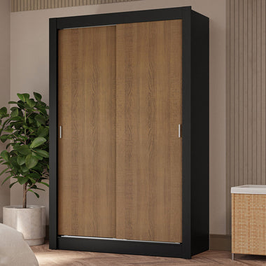 Clóset Soltero 117 cm 2 Puertas Corredizas 4 Cajones Negro/Marrón Vivare Madesa