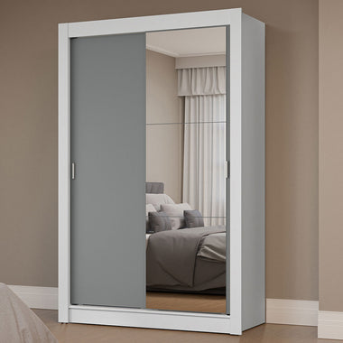 Clóset Soltero 117 cm 2 Puertas Corredizas Con 1 Espejo Blanco/Gris Milano Madesa