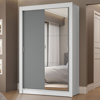 Clóset Soltero 117 cm 2 Puertas Corredizas Con 1 Espejo 2 Cajones Blanco/Gris Vivare Madesa