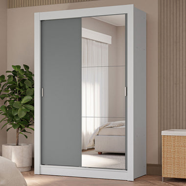 Clóset Soltero 117 cm 2 Puertas Corredizas Con 1 Espejo 4 Cajones Blanco/Gris Vivare Madesa