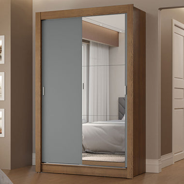 Clóset Soltero 117 cm 2 Puertas Corredizas Con 1 Espejo 2 Cajones Marrón/Gris Vivare Madesa