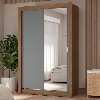 Clóset Soltero 117 cm 2 Puertas Corredizas Con 1 Espejo 4 Cajones Marrón/Gris Vivare Madesa