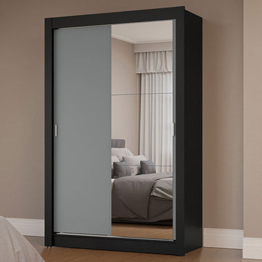 Clóset Soltero 117 cm 2 Puertas Corredizas Con 1 Espejo Negro/Gris Milano Madesa