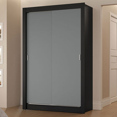Clóset Soltero 117 cm 2 Puertas Corredizas 2 Cajones Negro/Gris Vivare Madesa