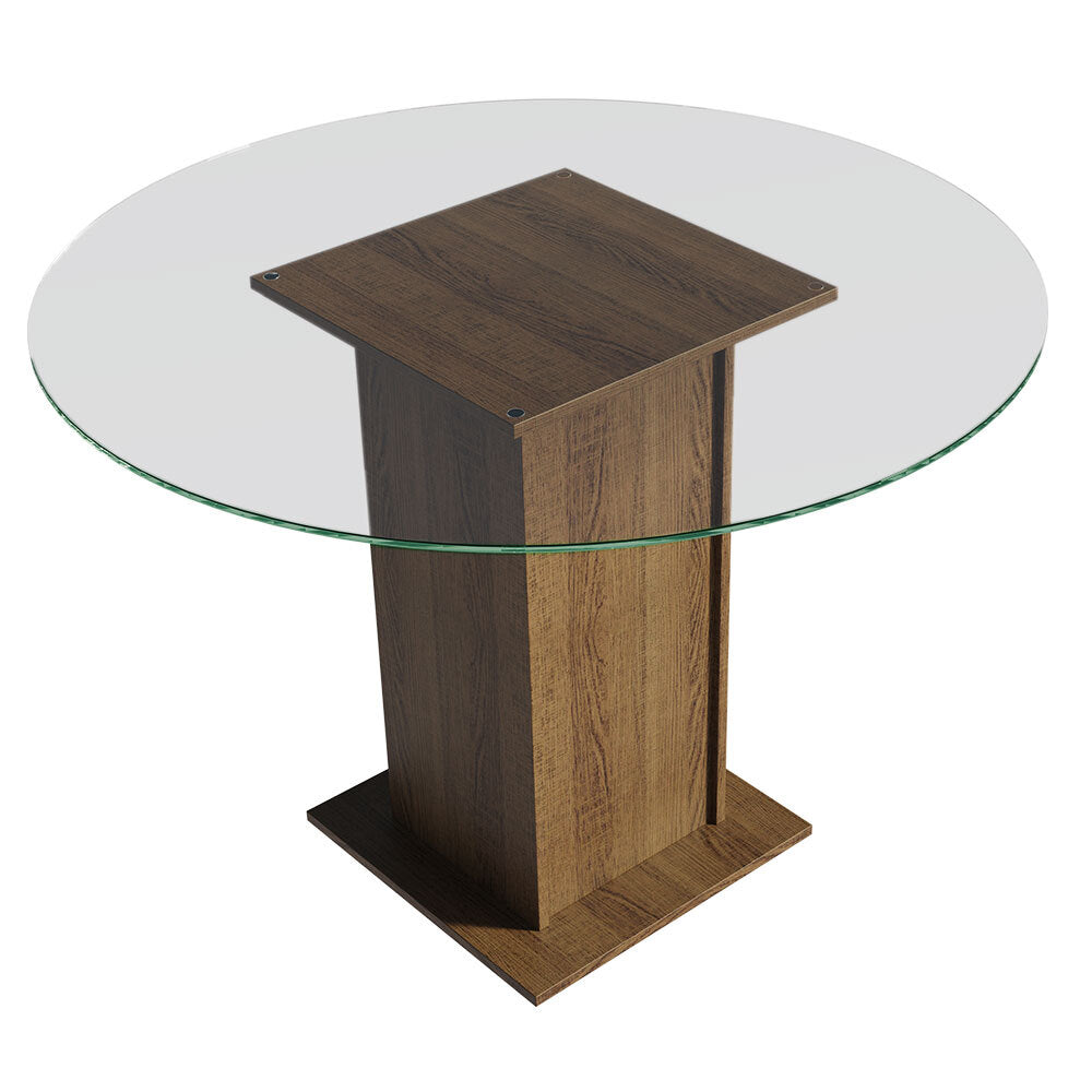 Mesa de Comedor Circular con Encimera de Vidrio 5325 Marrón