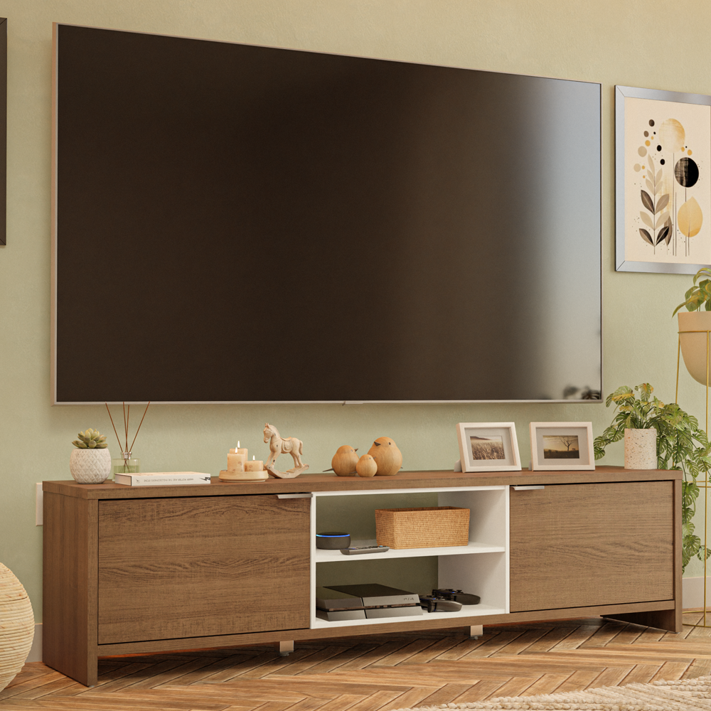 Mueble para TV hasta 80 Pulgadas 180 cm 2 Puertas Marrón/Blanco Linz Madesa