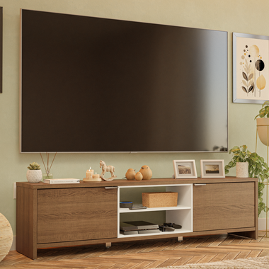 Mueble para TV hasta 80 Pulgadas 180 cm 2 Puertas Marrón/Blanco Linz Madesa