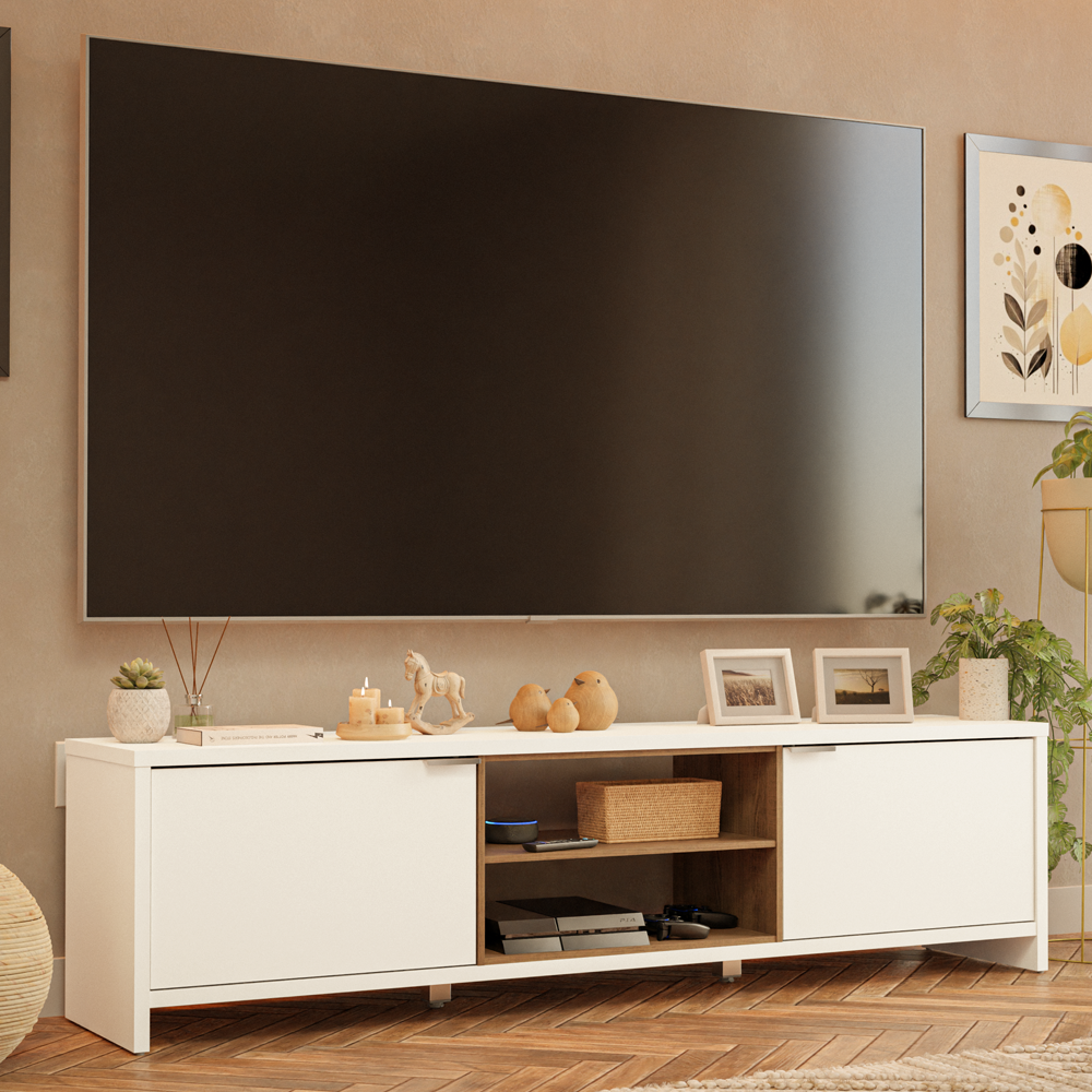 Mueble para TV hasta 80 Pulgadas 180 cm 2 Puertas Blanco/Marrón Linz Madesa