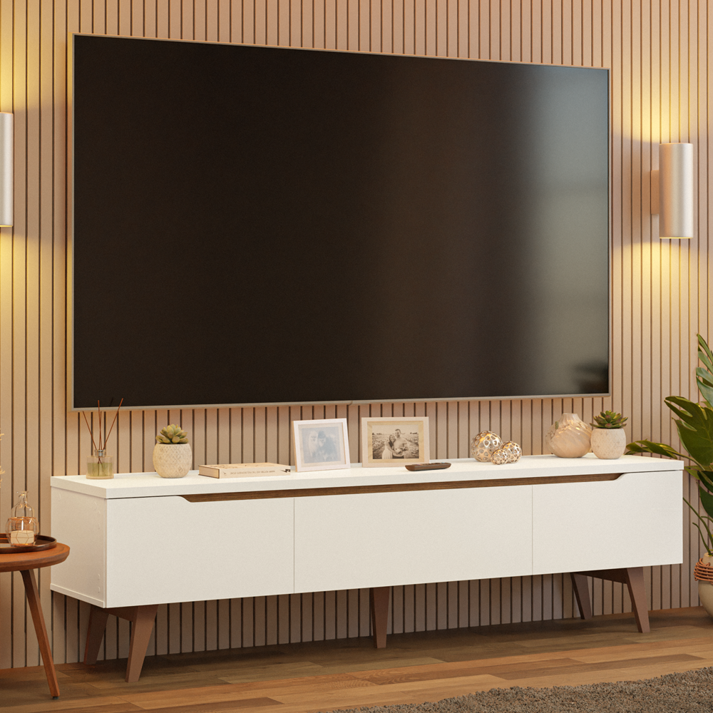 Mueble para TV hasta 80 Pulgadas 180 cm 2 Puertas 1 Cajón Doha Blanco/Marrón