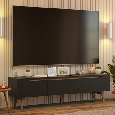 Mueble para TV hasta 80 Pulgadas 180 cm 2 Puertas 1 Cajón Negro/Marrón Doha Madesa