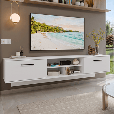 Mueble para TV hasta 80 Pulgadas Flotante 218 cm 2 Puertas Blanco Agata Madesa