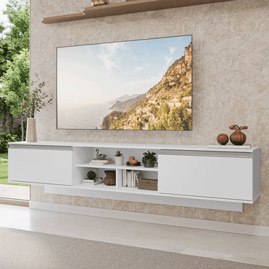 Mueble para TV hasta 80 Pulgadas Flotante 218 cm 2 Puertas Blanco Glamy Madesa