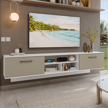 Mueble para TV hasta 80 Pulgadas Flotante 218 cm 2 Puertas Blanco/Crema Agata Madesa