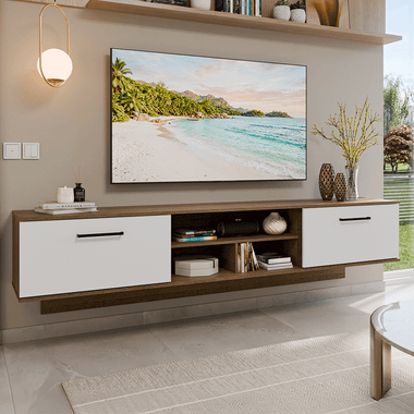 Mueble para TV hasta 80 Pulgadas Flotante 218 cm 2 Puertas Marrón/Blanco Agata Madesa