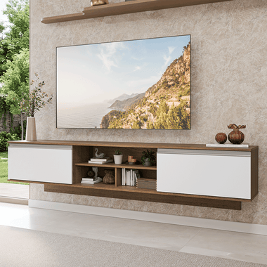 Mueble para TV hasta 80 Pulgadas Flotante 218 cm 2 Puertas Marrón/Blanco Glamy Madesa
