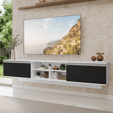 Mueble para TV hasta 80 Pulgadas Flotante 218 cm 2 Puertas Blanco/Negro Glamy Madesa