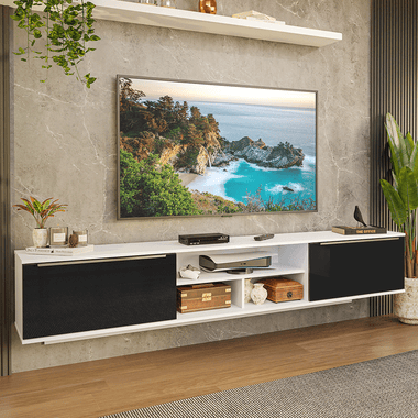 Mueble para TV hasta 80 Pulgadas Flotante 218 cm 2 Puertas Blanco/Negro Lux Madesa