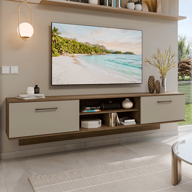 Mueble para TV hasta 80 Pulgadas Flotante 218 cm 2 Puertas Marrón/Crema Agata Madesa