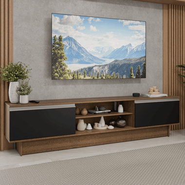 Mueble para TV hasta 80 Pulgadas 218 cm 2 Puertas Marrón/Negro Glamy Madesa