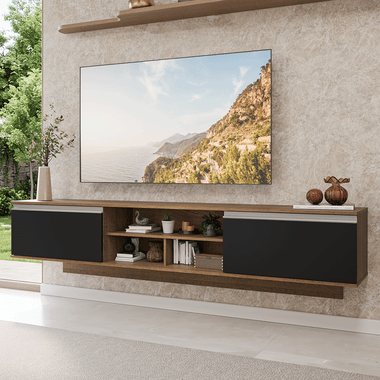 Mueble para TV hasta 80 Pulgadas Flotante 218 cm 2 Puertas Marrón/Negro Glamy Madesa