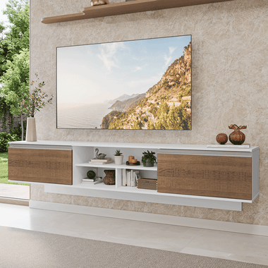 Mueble para TV hasta 80 Pulgadas Flotante 218 cm 2 Puertas Blanco/Marrón Glamy Madesa