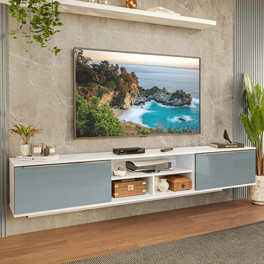 Mueble para TV hasta 80 Pulgadas Flotante 218 cm 2 Puertas Blanco/Gris Lux Madesa