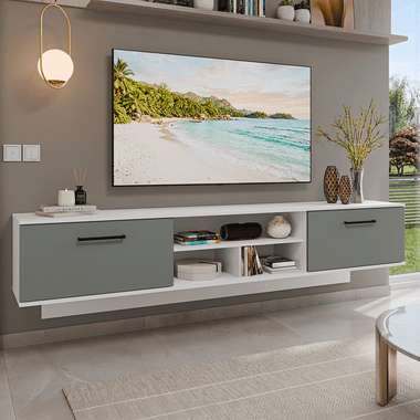 Mueble para TV hasta 80 Pulgadas Flotante 218 cm 2 Puertas Blanco/Gris Agata Madesa