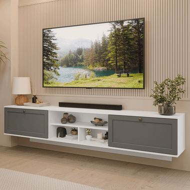 Mueble para TV hasta 80 Pulgadas Flotante 218 cm 2 Puertas Blanco/Gris Vik Madesa
