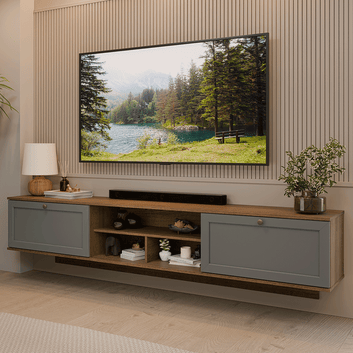 Mueble para TV hasta 80 Pulgadas Flotante 218 cm 2 Puertas Marrón/Gris Vik Madesa