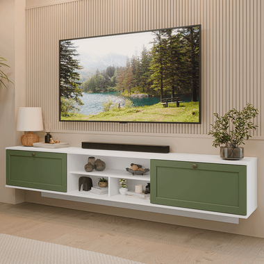 Mueble para TV hasta 80 Pulgadas Flotante 218 cm 2 Puertas Blanco/Verde Vik Madesa