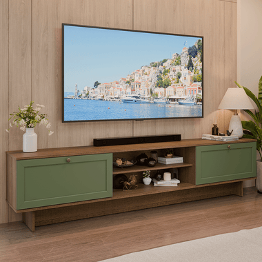 Mueble para TV hasta 80 Pulgadas 218 cm 2 Puertas Marrón/Verde Vik Madesa
