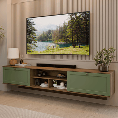 Mueble para TV hasta 80 Pulgadas Flotante 218 cm 2 Puertas Marrón/Verde Vik Madesa