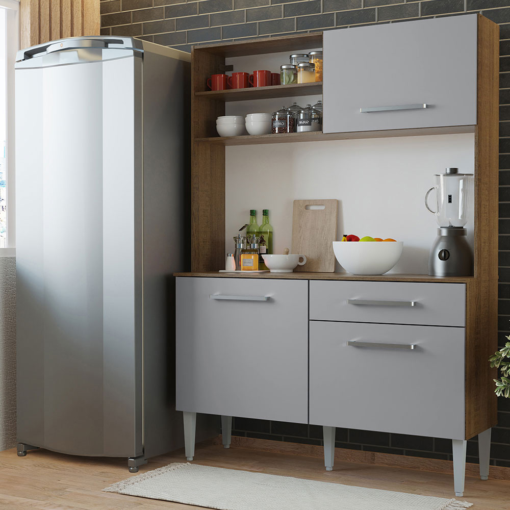 Cocina Compacta 120 cm Marrón/Gris Life Madesa