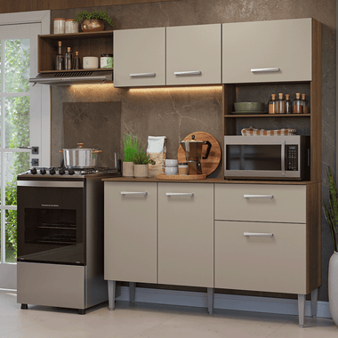 Cocina Compacta 196 cm con Mueble para Horno Marrón/Crema Aura Madesa