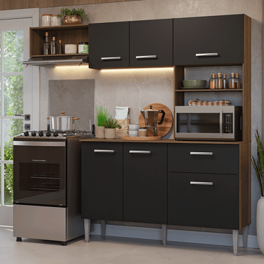 Cocina Compacta 196 cm con Mueble para Horno Marrón/Negro Aura Madesa