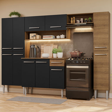 Cocina Compacta 261 cm Marrón/Negro Emilly Madesa