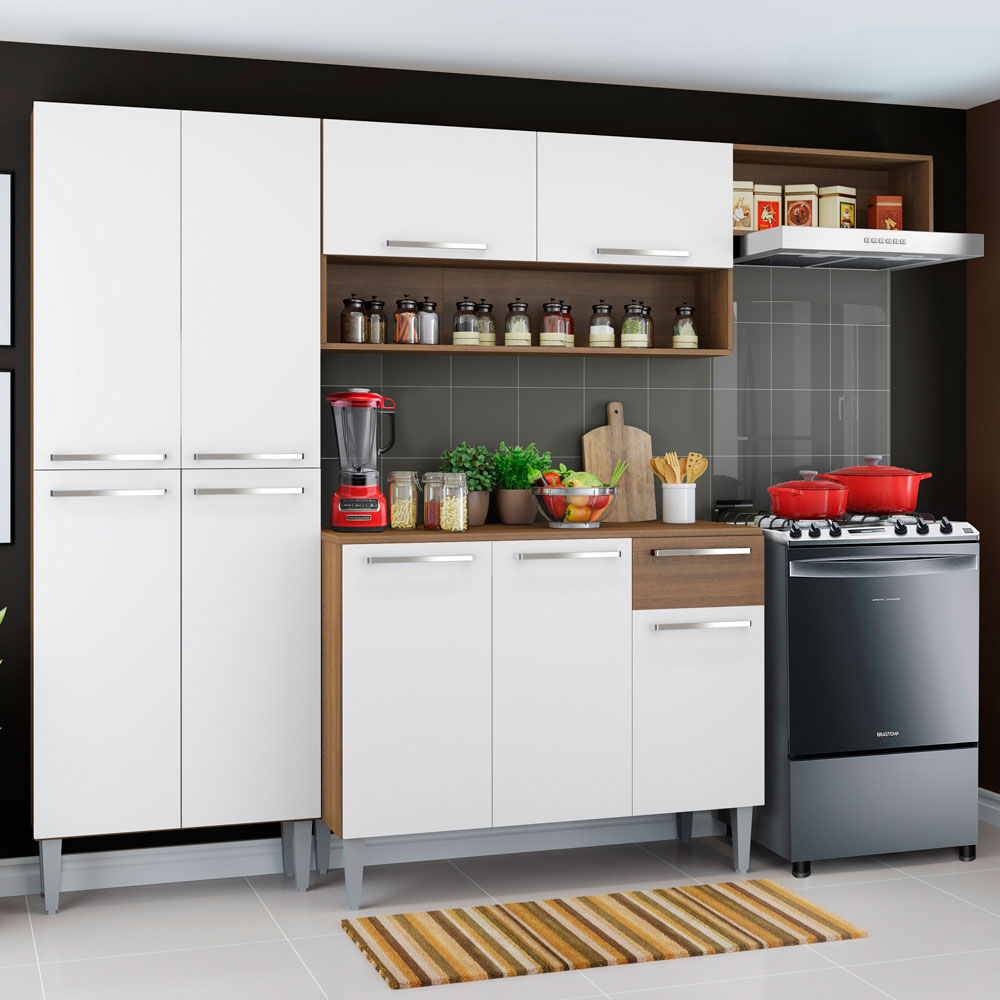 Cocina Compacta 229 cm Marrón/Blanco Emilly Madesa