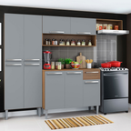 Cocina Compacta 229 cm 9 Puertas 1 Cajón Marrón/Gris Emilly Madesa 09