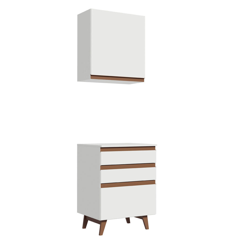 Kit Gabinete Superior y Gabinete Bajo 60 cm 1 Puerta 3 Cajones Blanco Reims Madesa