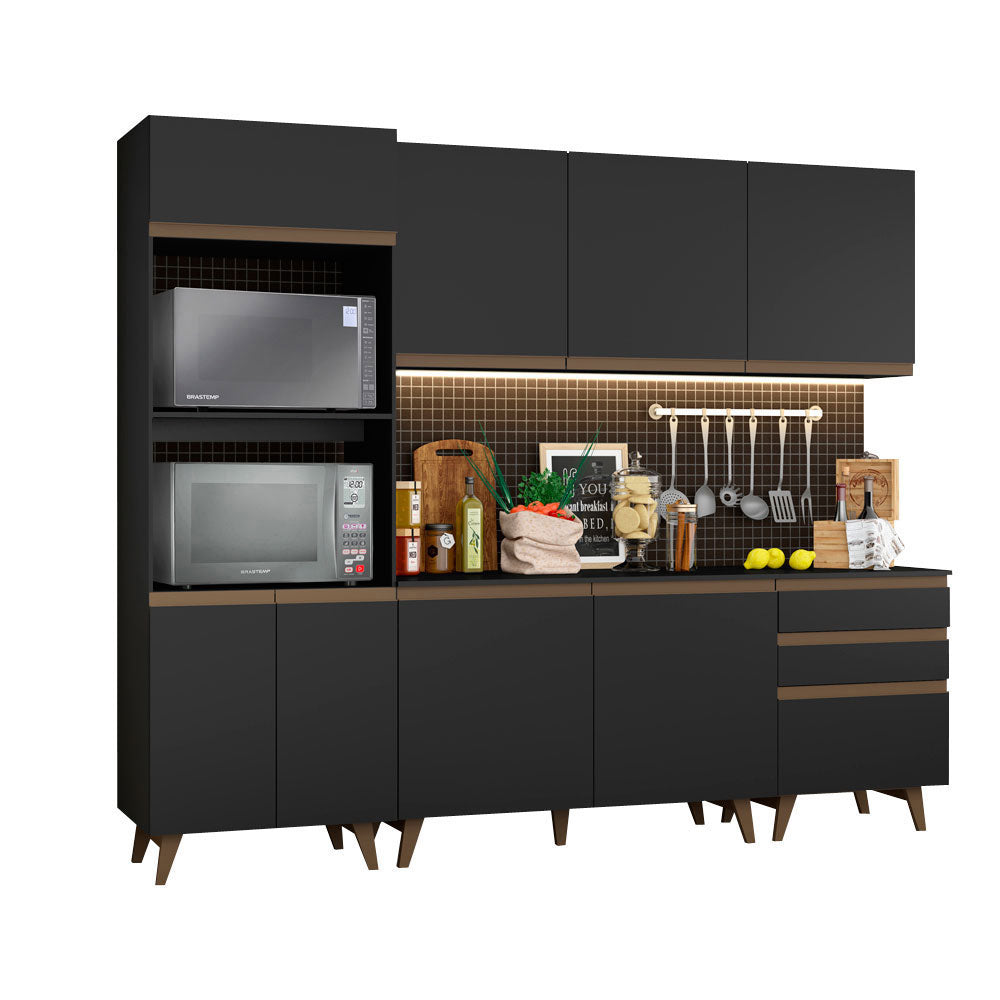 Cocina Compacta 250 cm con Mueble para Horno Negro Reims Madesa