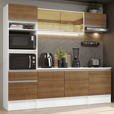 Cocina Compacta 240 cm con Mueble para Horno Blanco/Marrón Topázio Madesa
