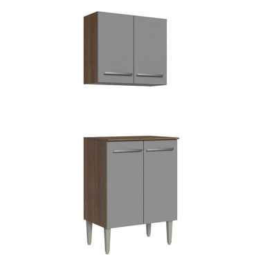 Kit Gabinete Superior y Gabinete Bajo 64 cm 4 Puertas Marrón/Gris Emilly Madesa