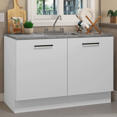 Gabinete Bajo para Fregadero con Accesorios de Cocina 120 cm 2 Puertas Blanco Agata Madesa