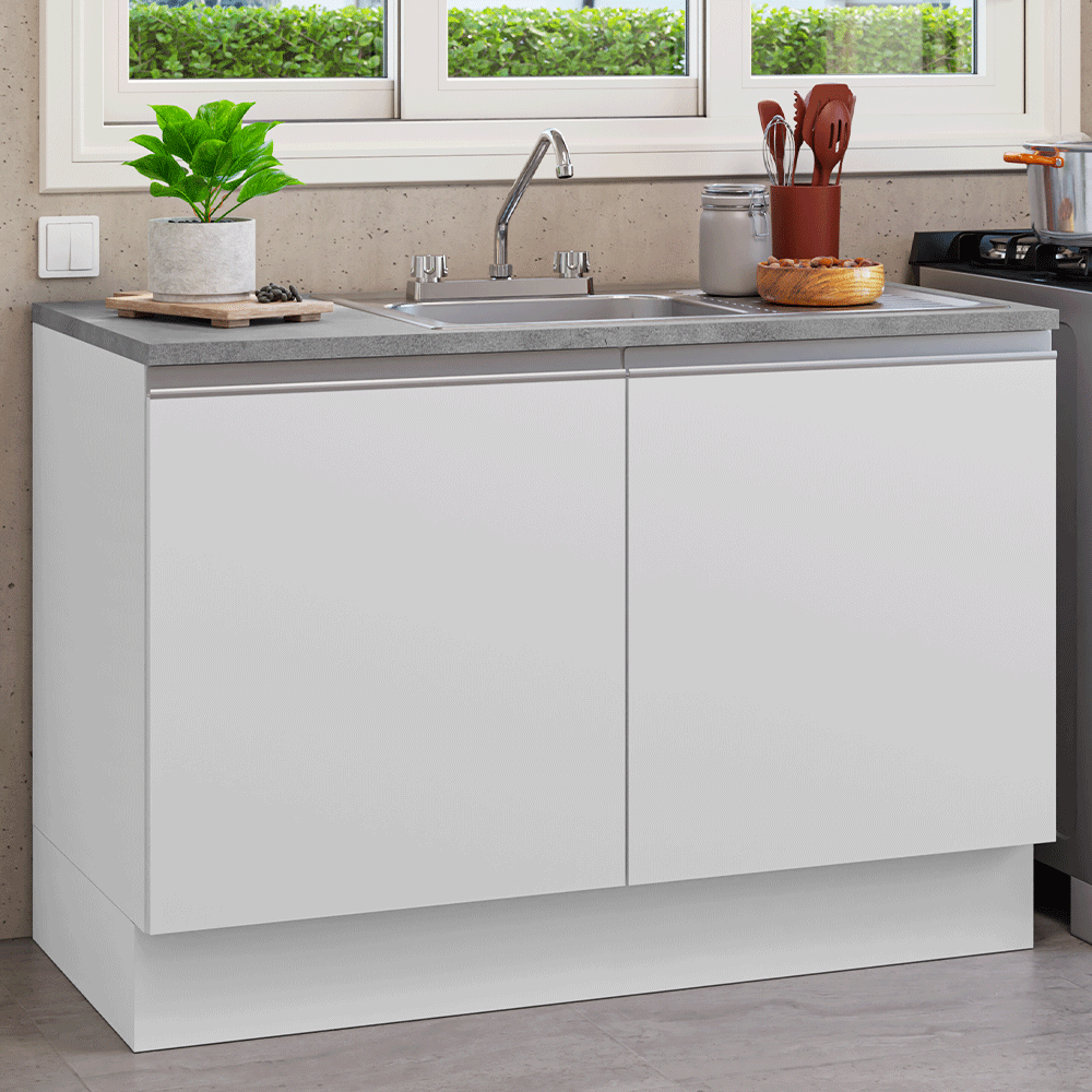 Gabinete Bajo para Fregadero con Accesorios de Cocina 120 x 60 cm 2 Puertas (Con Encimera) Glamy Blanco