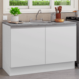 Gabinete Bajo para Fregadero con Accesorios de Cocina 120 x 60 cm 2 Puertas (Con Encimera) Glamy Blanco