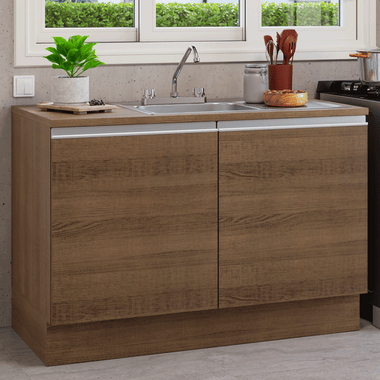 Gabinete Bajo para Fregadero con Accesorios de Cocina 120 cm 2 Puertas Marrón Glamy Madesa