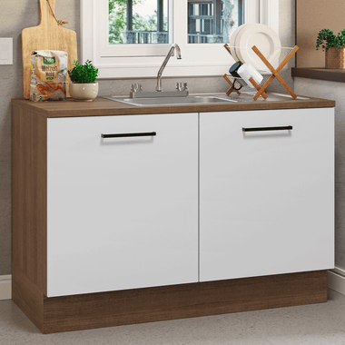 Gabinete Bajo para Fregadero con Accesorios de Cocina 120 cm 2 Puertas Marrón/Blanco Agata Madesa