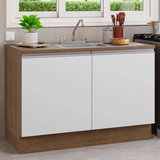 Gabinete Bajo para Fregadero con Accesorios de Cocina 120 x 60 cm 2 Puertas (Con Encimera) Glamy Marrón/Blanco