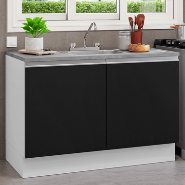 Gabinete Bajo para Fregadero con Accesorios de Cocina 120 cm 2 Puertas Blanco/Negro Glamy Madesa